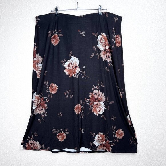 J. Jill Brown Floral Peonies Midi Stretch Skirt Size 3X - Picture 3 of 5